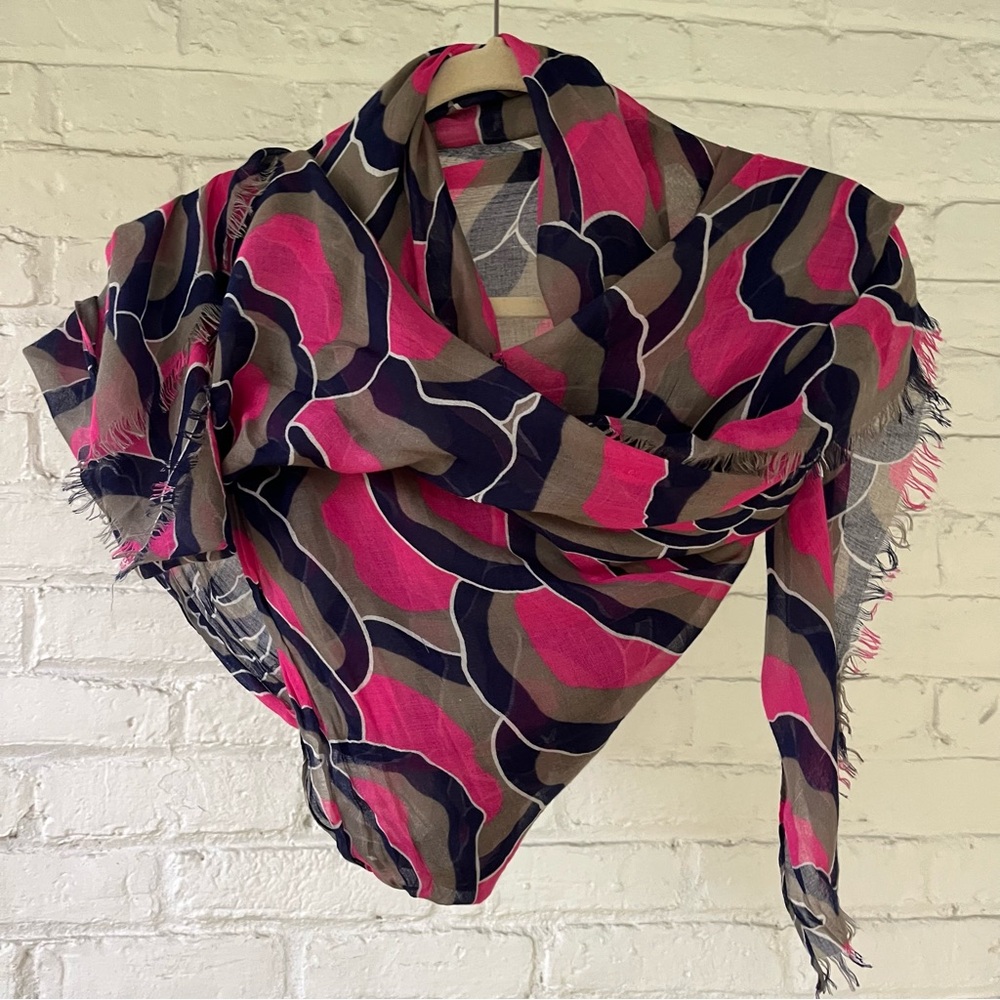 Pink, Navy Blue, Gray, and White Cotton Scarf - Picture 5 of 10